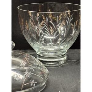 Fifth Avenue Crystal Glass Candy Dish Bowl w Lid Cut Etched Romania 9" Tall